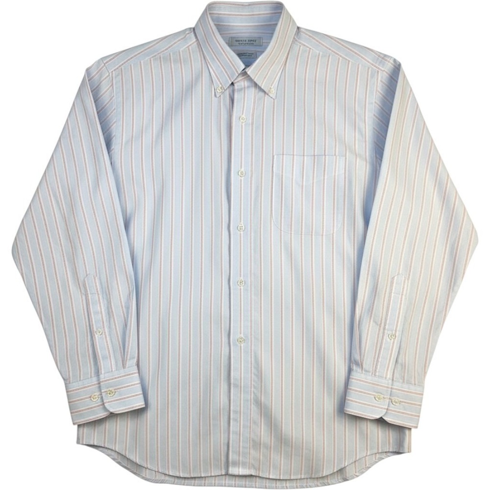 LL Bean Wrinkle Resistant Shirt Mens 17 34 Blue Red Stripe Button Down Cotton